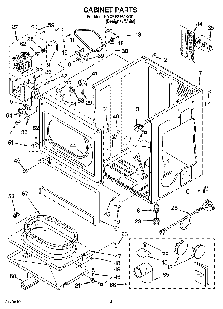 CABINET PARTS Diagram and Parts List for YCEE2760KQ0  Whirlpool Dryer