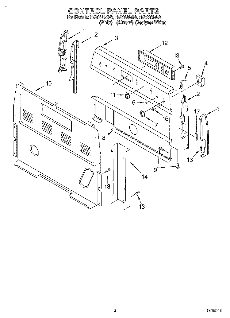 CONTROL PANEL Diagram and Parts List for FES330GQ0  Roper Range