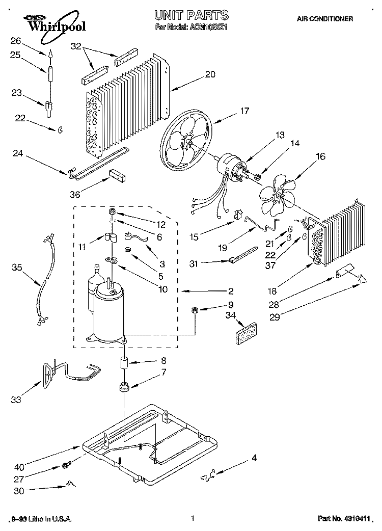 UNIT, LITERATURE Diagram and Parts List for ACM102XZ1  Whirlpool Air Conditioner