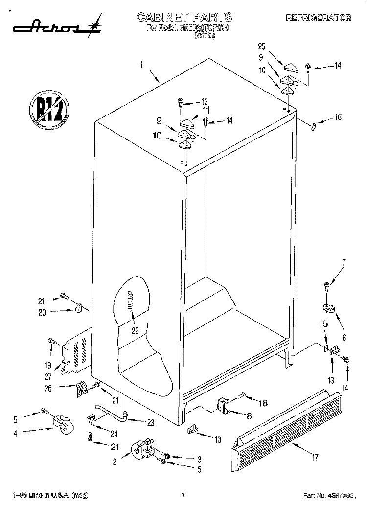 CABINET Diagram and Parts List for 7MED20TQFW00  Whirlpool Refrigerator