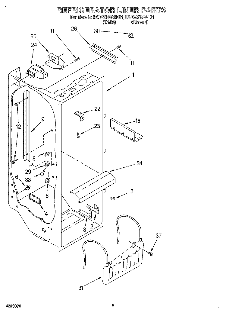 REFRIGERATOR LINER Diagram and Parts List for KSCS27QFWH01  KitchenAid Refrigerator