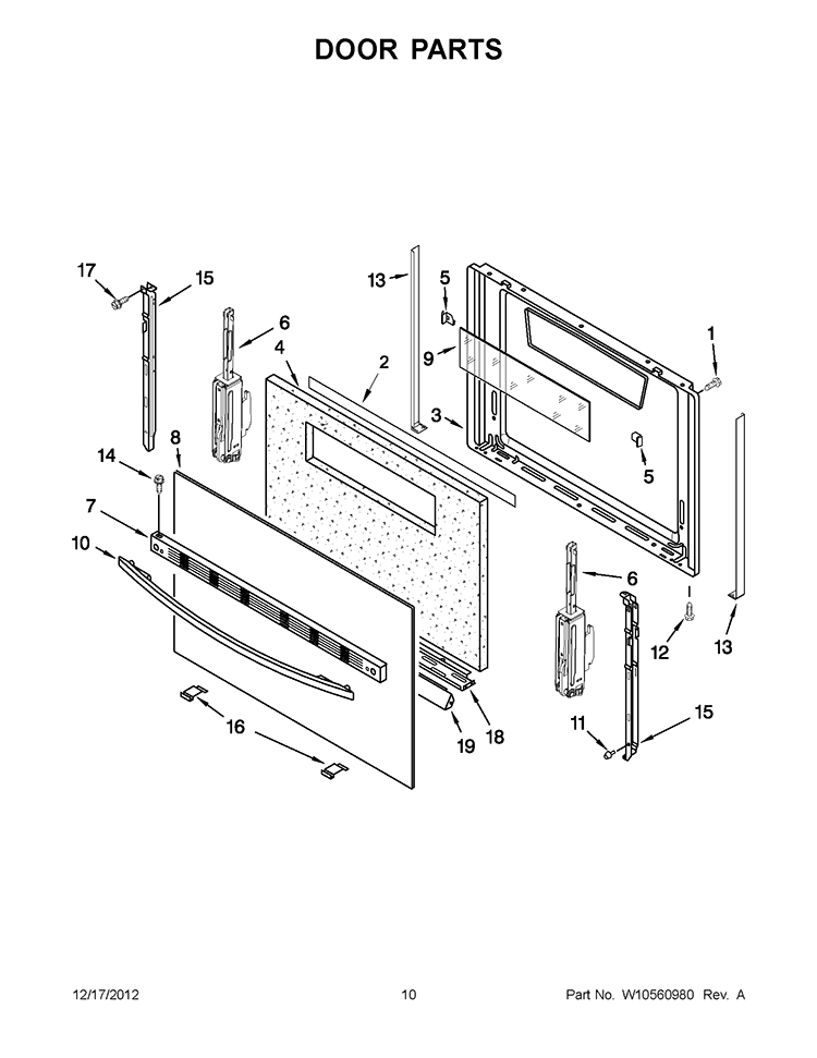 DOOR PARTS Diagram and Parts List for WFG114SWQ1  Whirlpool Range