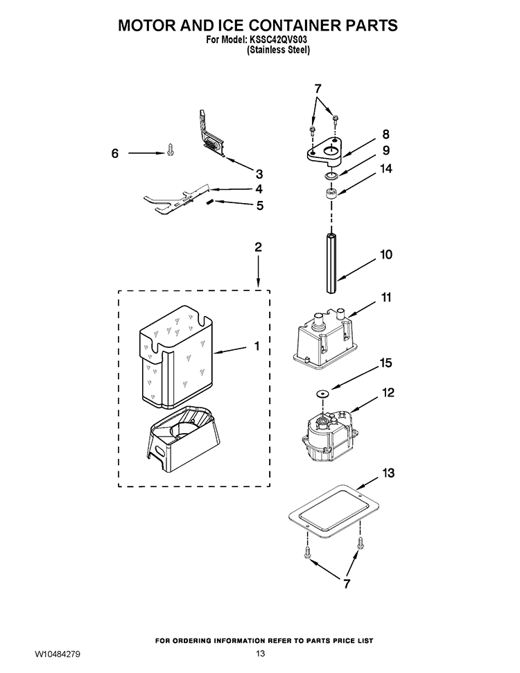 MOTOR AND ICE CONTAINER PARTS Diagram and Parts List for KSSC42QVS03  KitchenAid Refrigerator