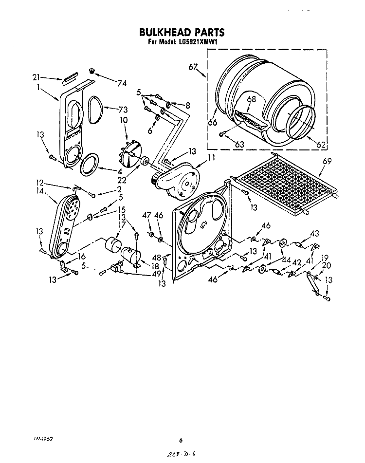 BULKHEAD Diagram and Parts List for LG5921XMW1  Whirlpool Dryer