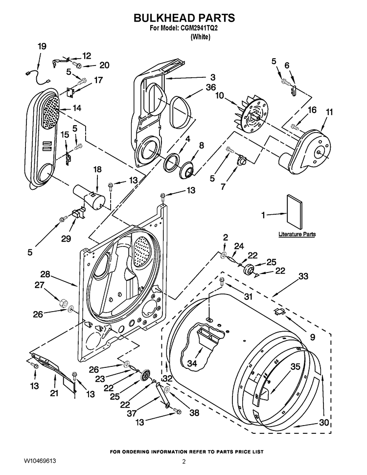 BULKHEAD PARTS Diagram and Parts List for CGM2941TQ2  Whirlpool Dryer