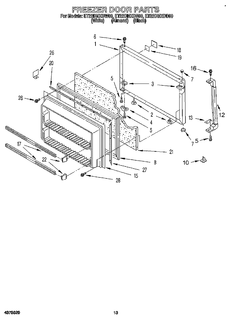 FREEZER DOOR, LIT/OPTIONAL Diagram and Parts List for ET22DMXDW00  Whirlpool Refrigerator