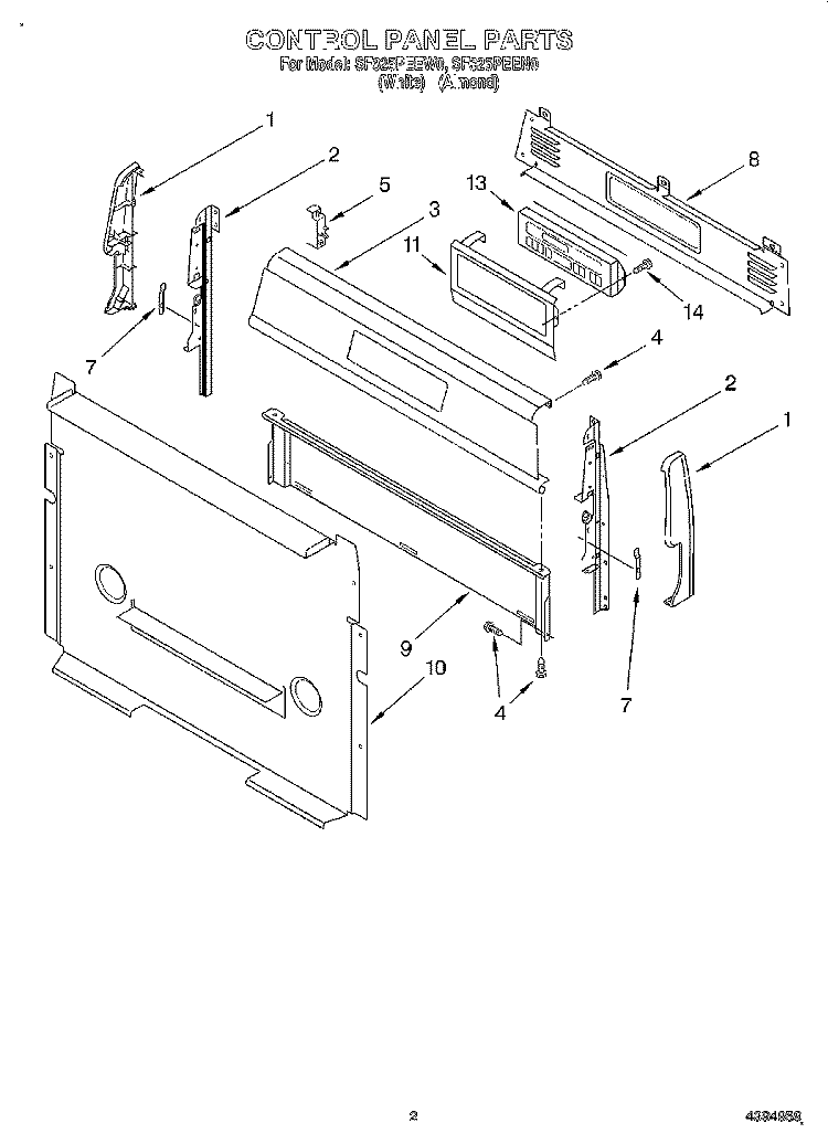 CONTROL PANEL Diagram and Parts List for SF325PEEN0  Whirlpool Range
