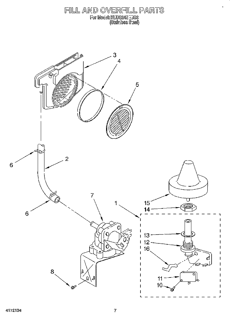 FILL AND OVERFILL Diagram and Parts List for KUDS24SEBS0  KitchenAid Dishwasher