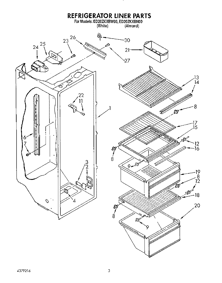 REFRIGERATOR LINER Diagram and Parts List for ED20ZKXBW00  Whirlpool Refrigerator
