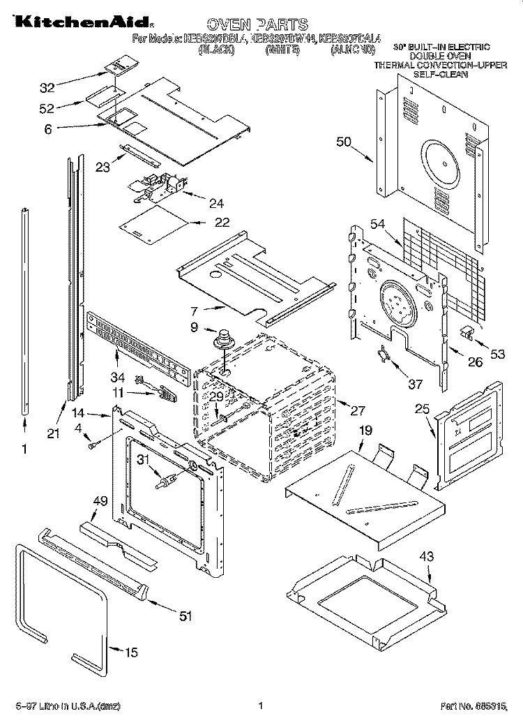 OVEN Diagram and Parts List for KEBS207DBL4  KitchenAid Wall Oven