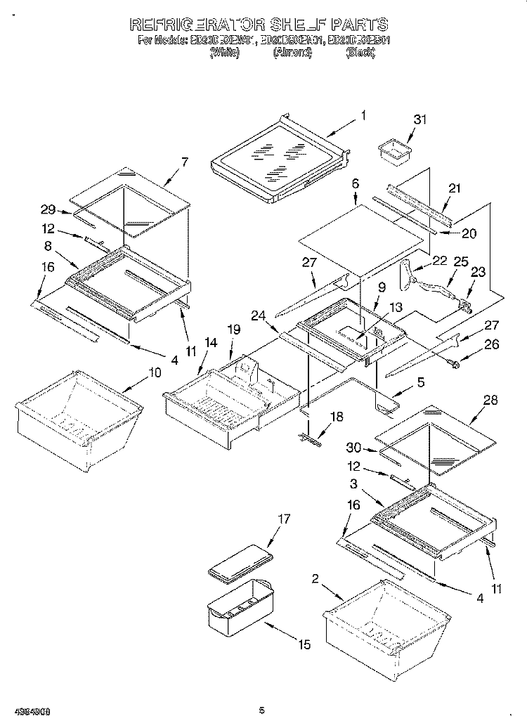 REFRIGERATOR SHELF Diagram and Parts List for ED20DBXEW01  Whirlpool Refrigerator