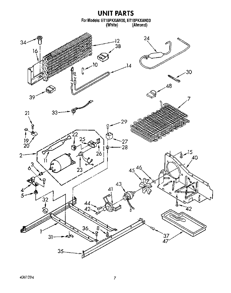 UNIT Diagram and Parts List for ET18PKXAN00  Whirlpool Refrigerator