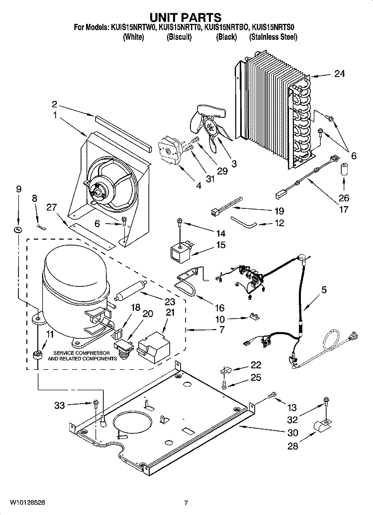UNIT PARTS, OPTIONAL PARTS (NOT INCLUDED) Diagram and Parts List for KUIS15NRTBO  KitchenAid Ice Maker