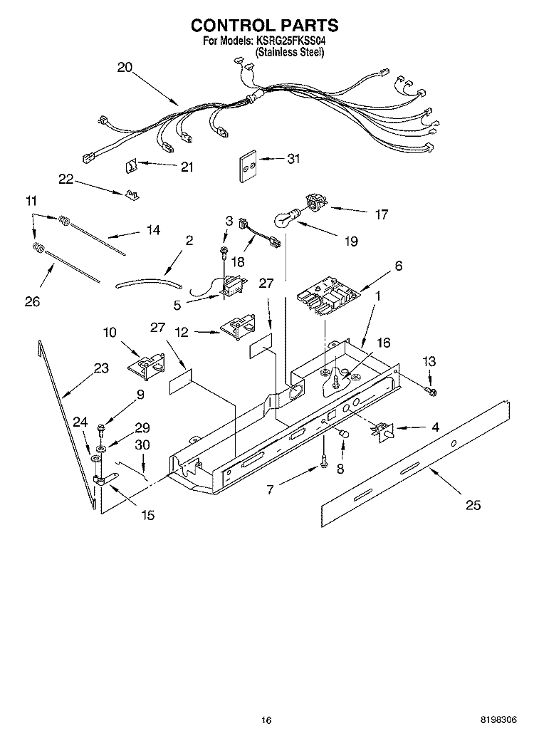CONTROL PARTS Diagram and Parts List for KSRG25FKSS04  KitchenAid Refrigerator