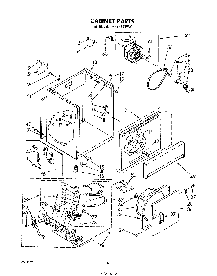 CABINET Diagram and Parts List for LG5796XPW0  Whirlpool Dryer