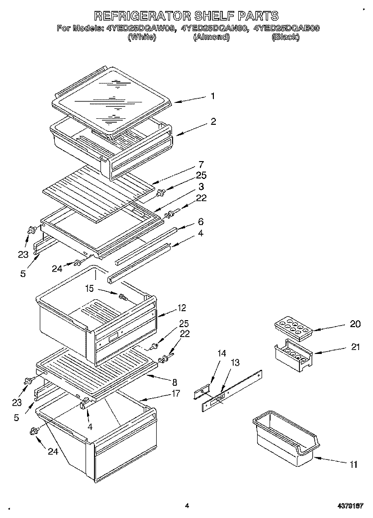 REFRIGERATOR SHELF Diagram and Parts List for 4YED25DQAB00  Whirlpool Refrigerator