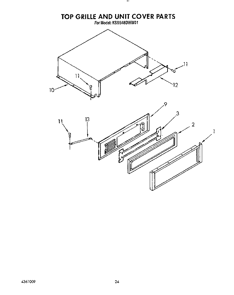 TOP GRILLE AND UNIT COVER Diagram and Parts List for KSSS48DWW01  KitchenAid Refrigerator