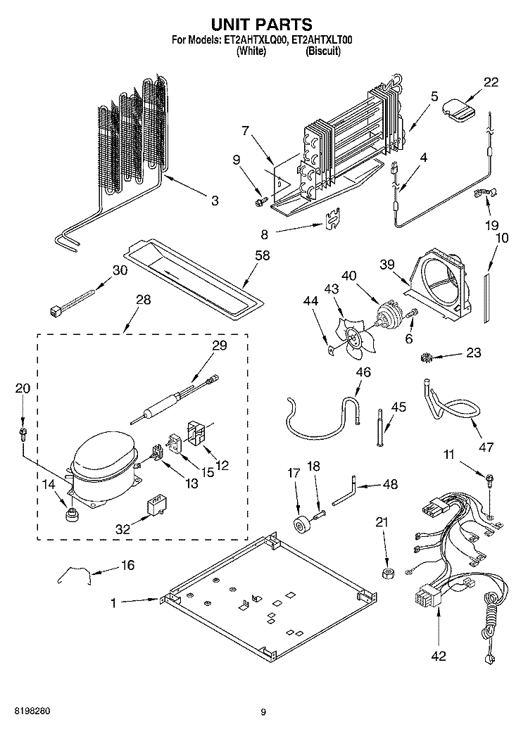 UNIT Diagram and Parts List for ET2AHTXLQ00  Whirlpool Refrigerator