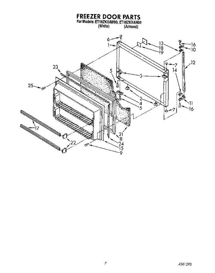 FREEZER DOOR Diagram and Parts List for ET18ZKXAN00  Whirlpool Refrigerator