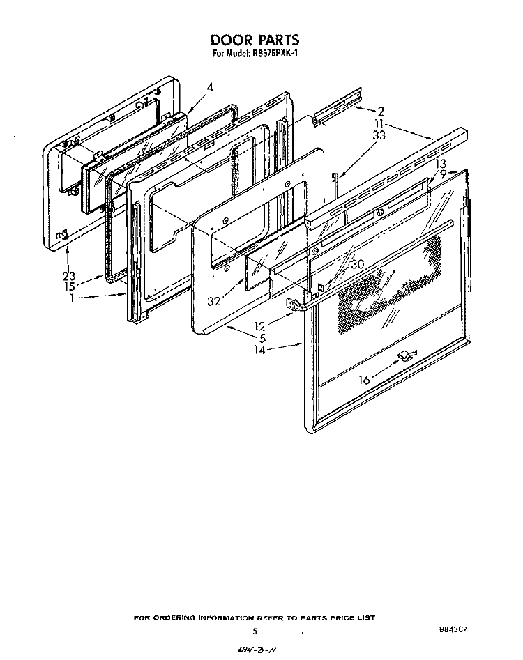 DOOR Diagram and Parts List for RS675PXK1  Whirlpool Range
