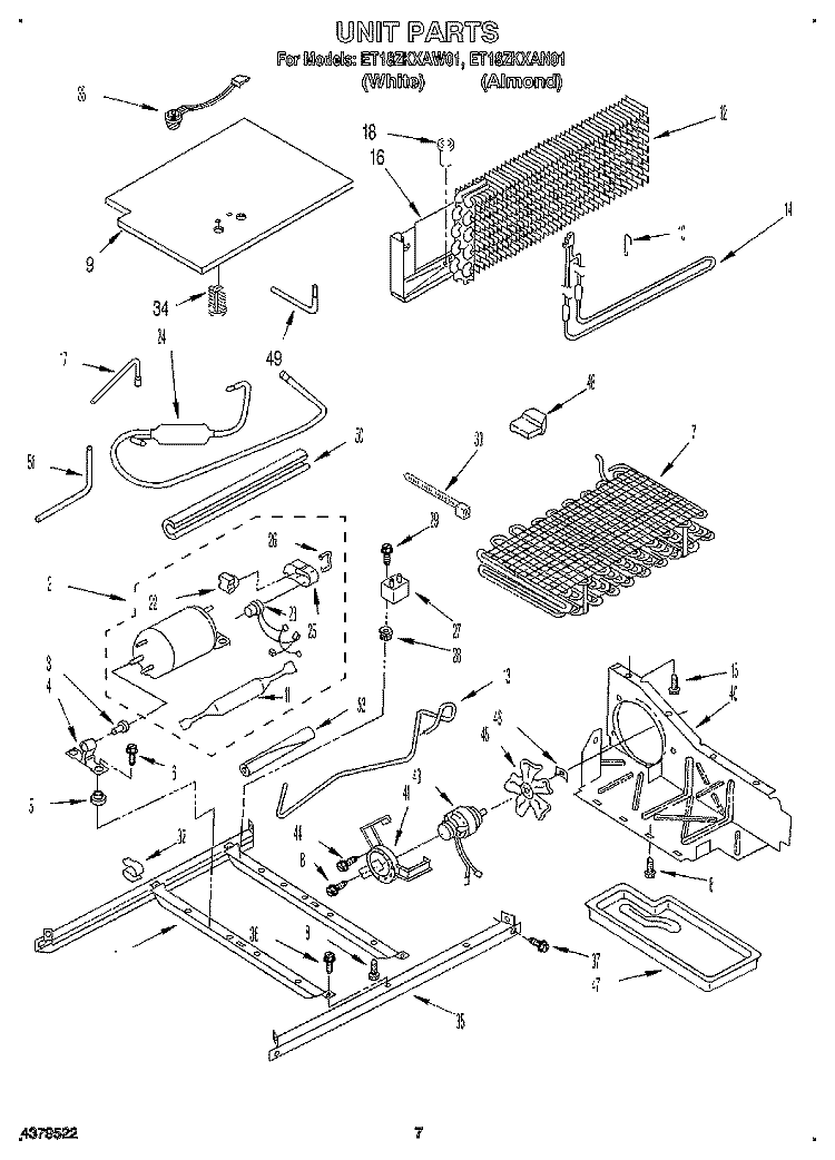 UNIT Diagram and Parts List for ET18ZKXAN01  Whirlpool Refrigerator