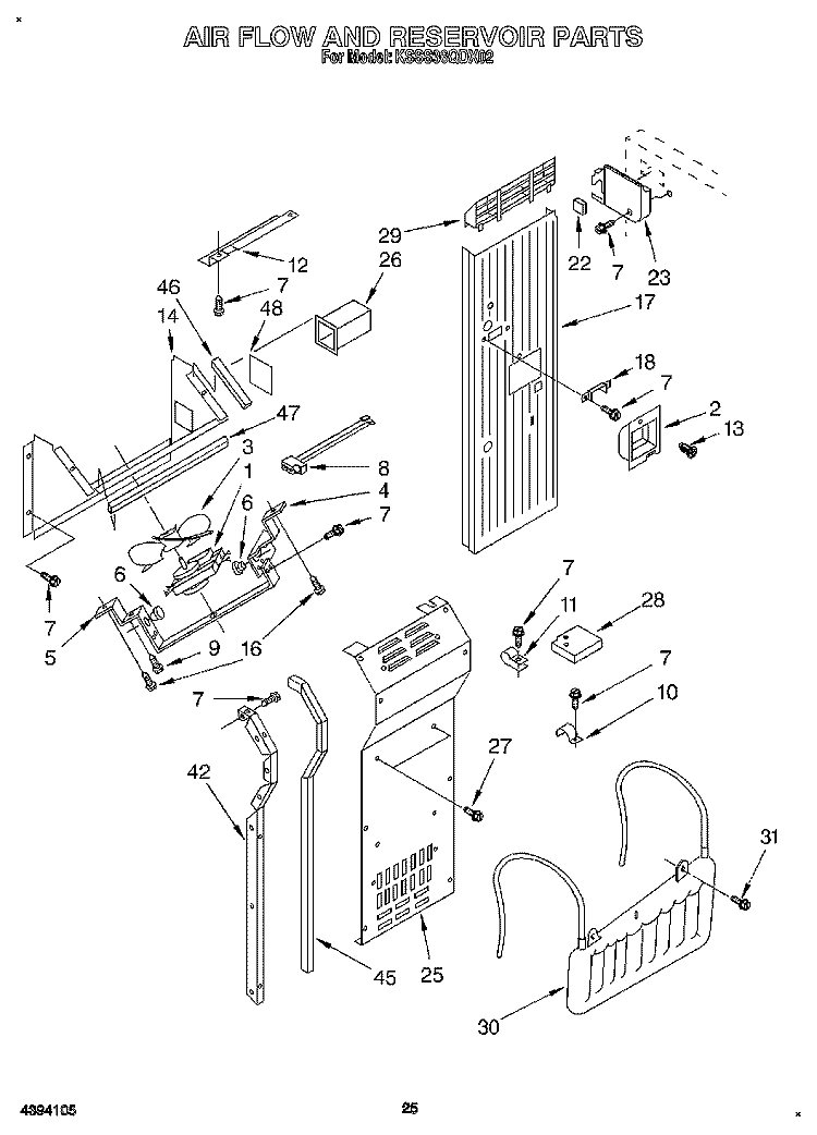 AIR FLOW AND RESERVOIR Diagram and Parts List for KSSS36QDX02  KitchenAid Refrigerator