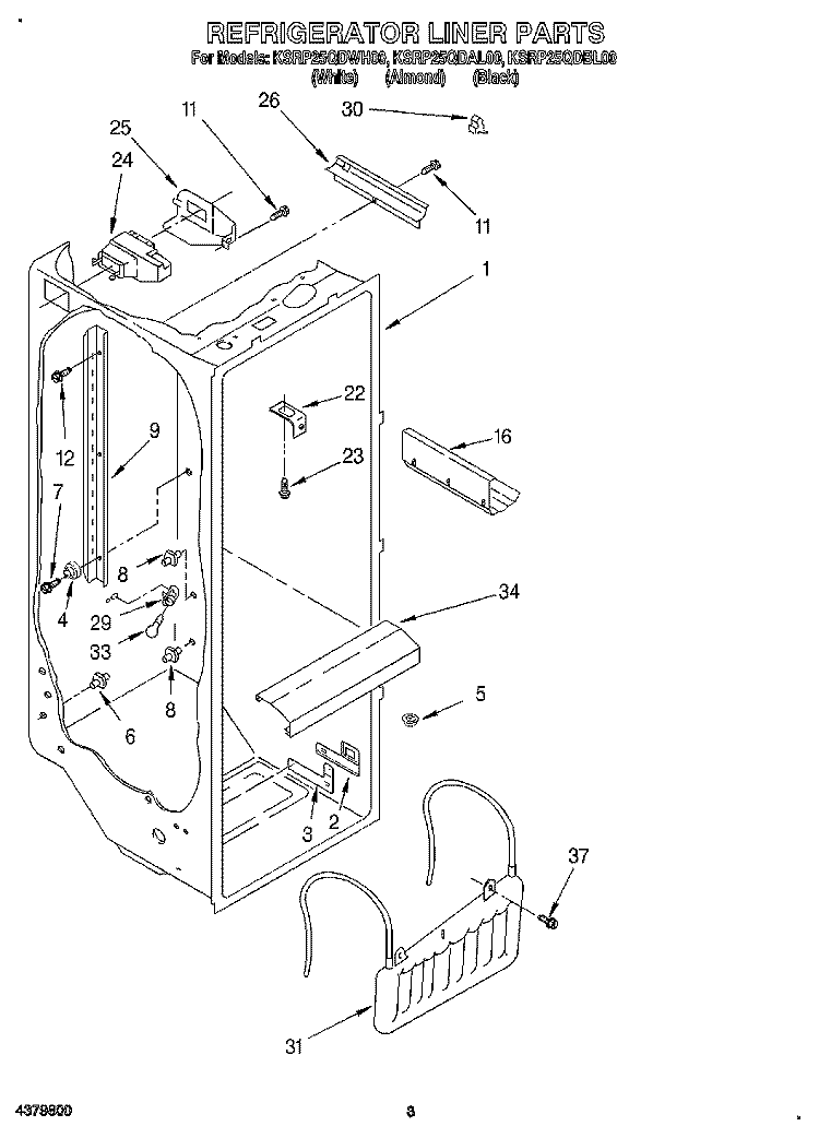 REFRIGERATOR LINER Diagram and Parts List for KSRP25QDBL00  KitchenAid Refrigerator