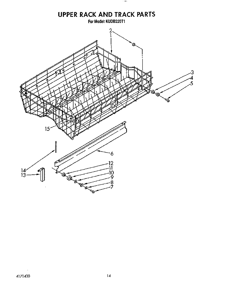 UPPER RACK AND TRACK Diagram and Parts List for KUDB220T1  KitchenAid Dishwasher