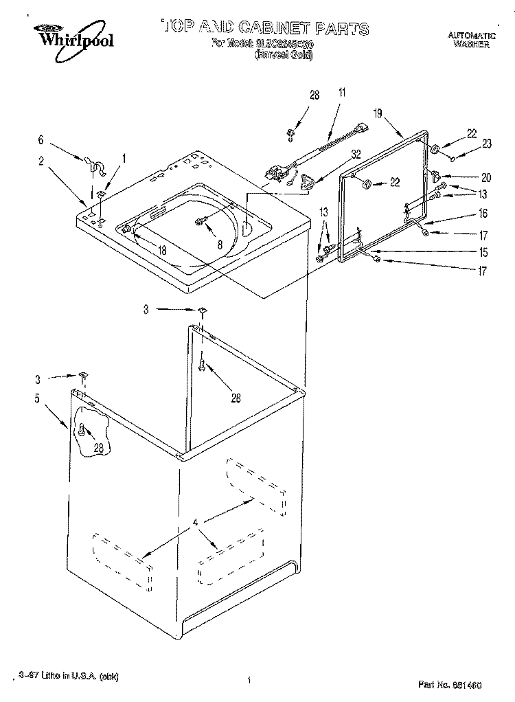TOP AND CABINET Diagram and Parts List for 8LSC8245EG0  Whirlpool Washer