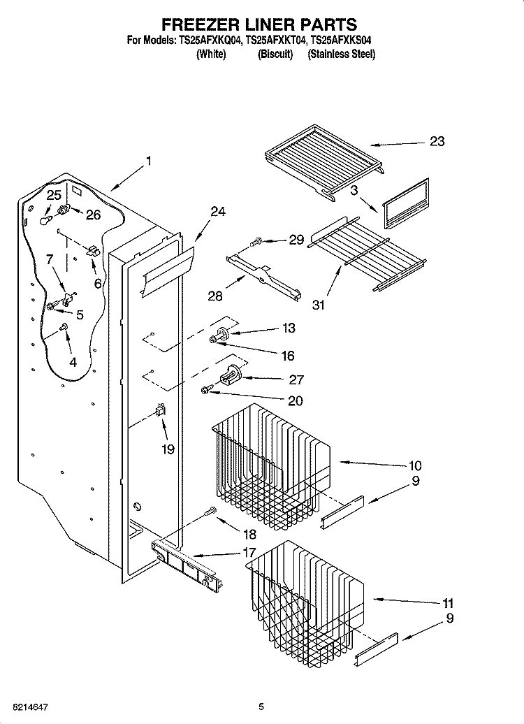 FREEZER LINER PARTS Diagram and Parts List for TS25AFXKQ04  Estate Refrigerator