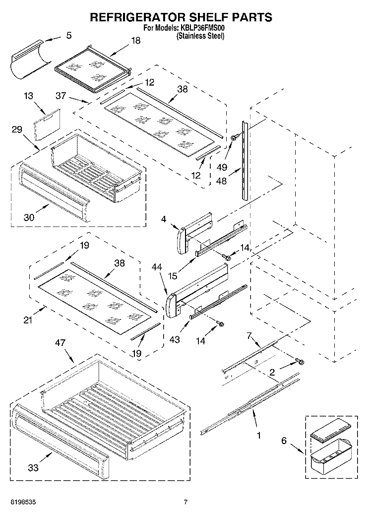 REFRIGERATOR SHELF PARTS Diagram and Parts List for KBLP36FMS00  KitchenAid Refrigerator