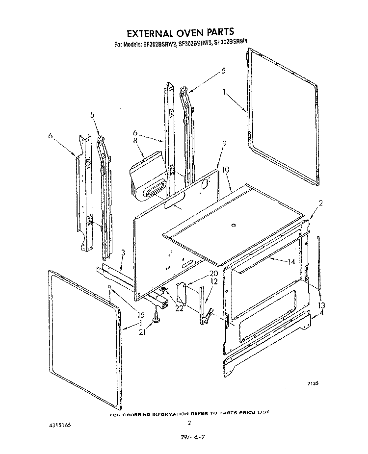 EXTERNAL OVEN Diagram and Parts List for SF302BSRW4  Whirlpool Range