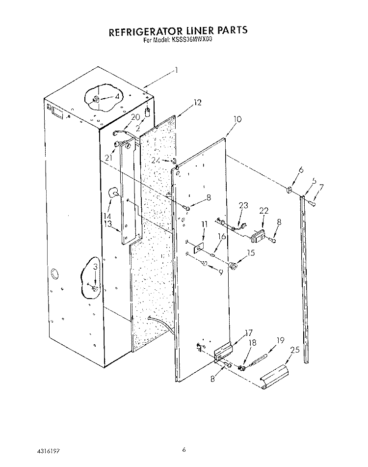 REFRIGERATOR LINER Diagram and Parts List for KSSS36MWX00  KitchenAid Refrigerator