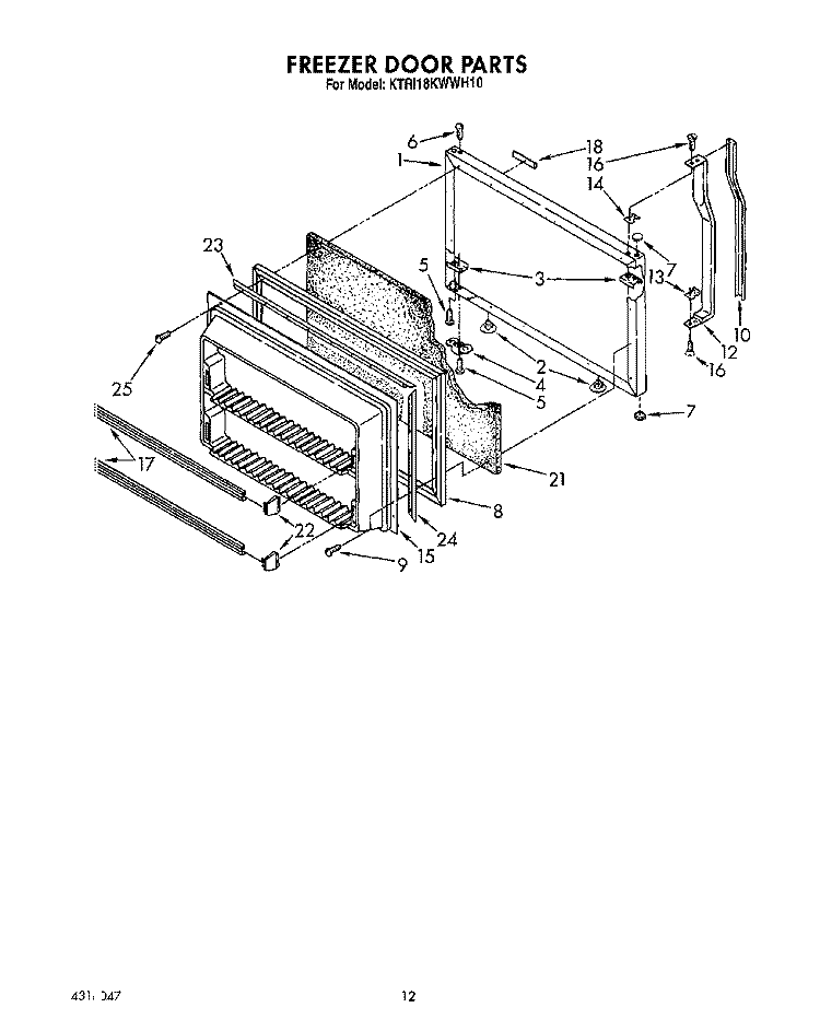 FREEZER DOOR Diagram and Parts List for KTRI18KWWH10  Whirlpool Refrigerator