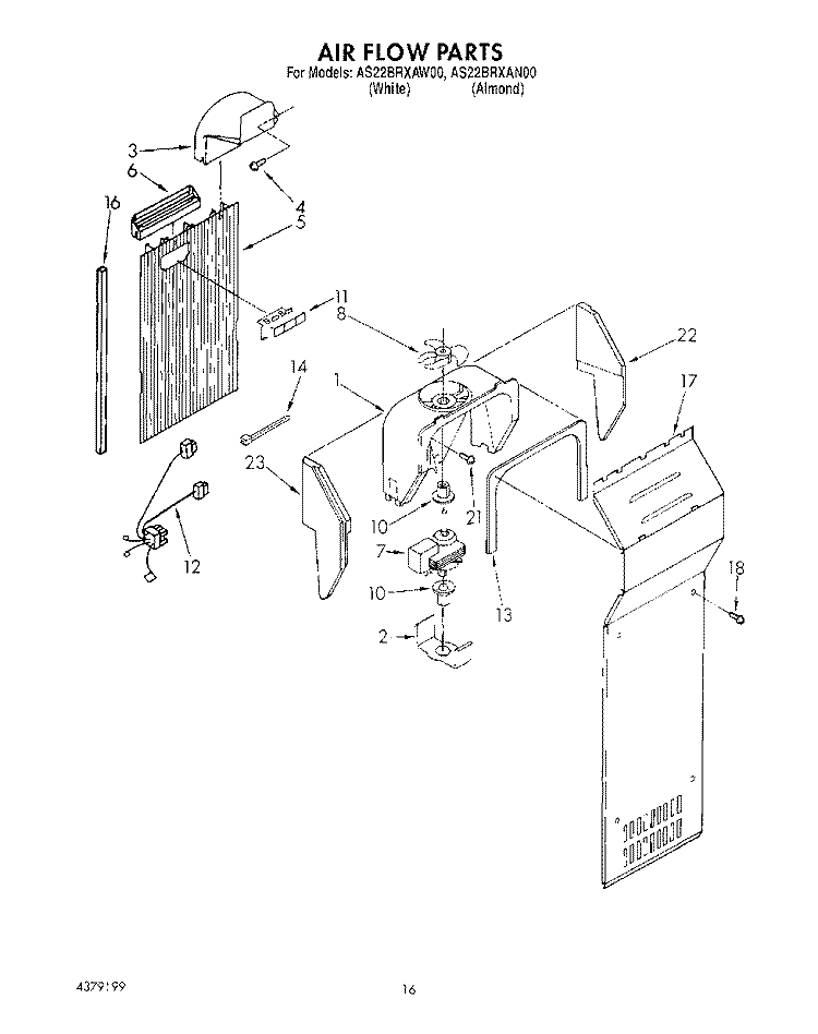 AIR FLOW Diagram and Parts List for AS22BRXAN00  Whirlpool Refrigerator
