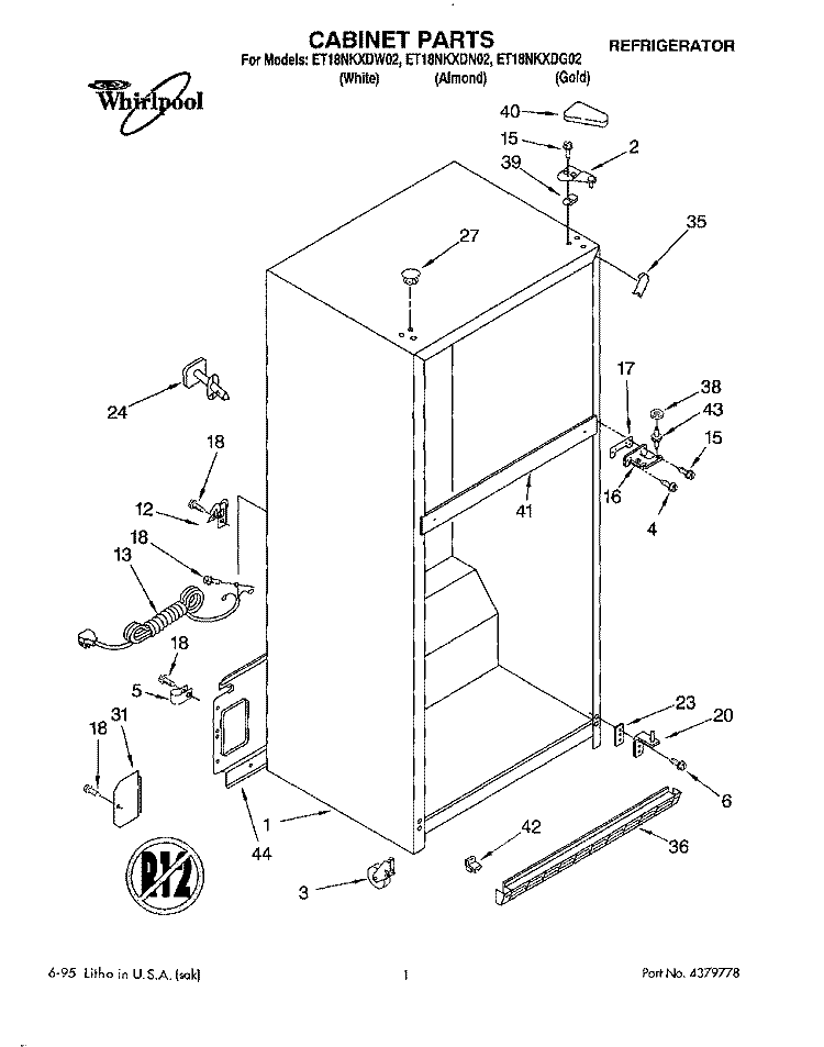 CABINET Diagram and Parts List for ET18NKXDW02  Whirlpool Refrigerator