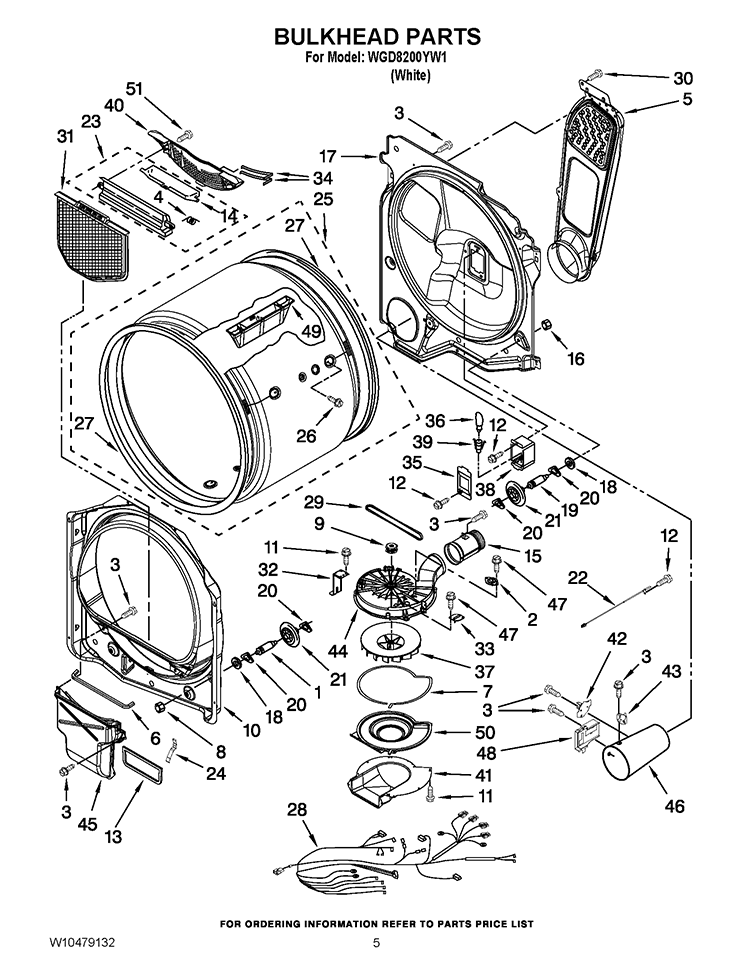 BULKHEAD PARTS Diagram and Parts List for WGD8200YW1  Whirlpool Dryer