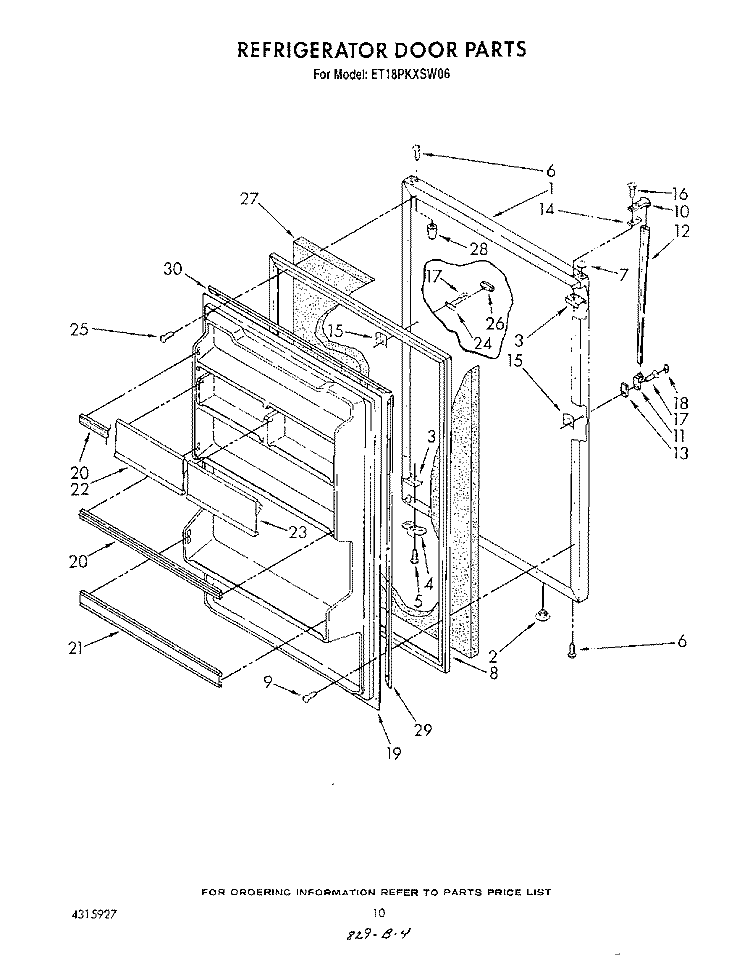 REFRIGERATOR DOOR , LIT/OPTIONAL Diagram and Parts List for ET18PKXSW06  Whirlpool Refrigerator