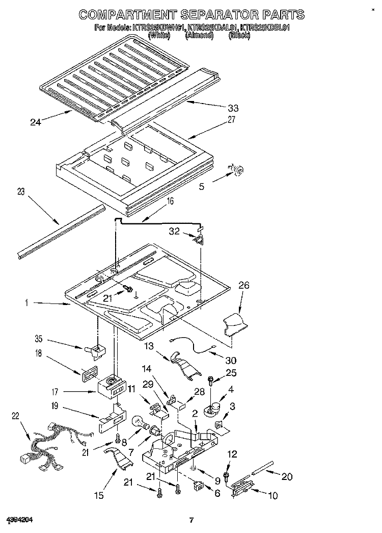 COMPARTMENT SEPARATOR Diagram and Parts List for KTRS25KDAL01  KitchenAid Refrigerator