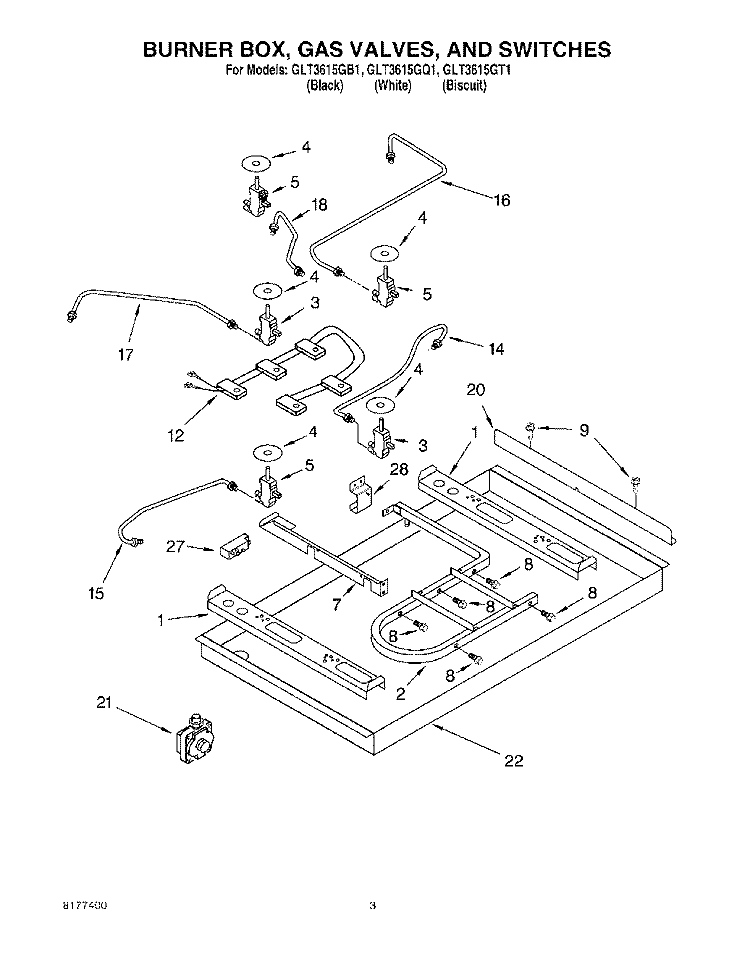 SECTION Diagram and Parts List for GLT3615GT1  Whirlpool Cooktop