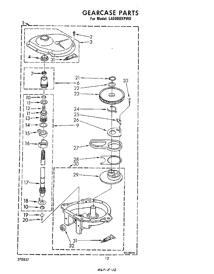 GEARCASE Diagram and Parts List for LA5000XPW0  Whirlpool Washer