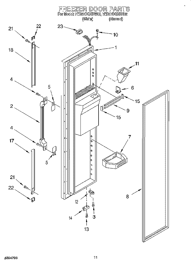 FREEZER DOOR Diagram and Parts List for 7ED27DQXDN02  Whirlpool Refrigerator