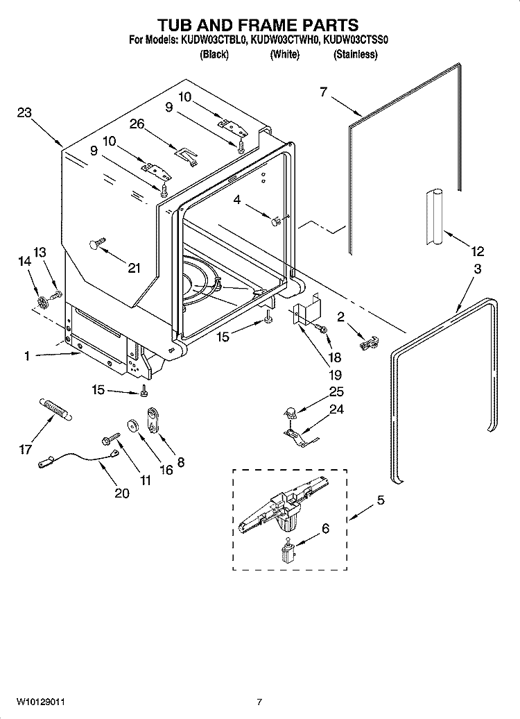 TUB AND FRAME PARTS Diagram and Parts List for KUDW03CTBL0  KitchenAid Dishwasher