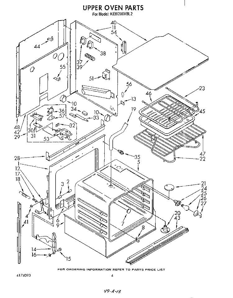 UPPER OVEN Diagram and Parts List for KEBI200VBL2  KitchenAid Wall Oven