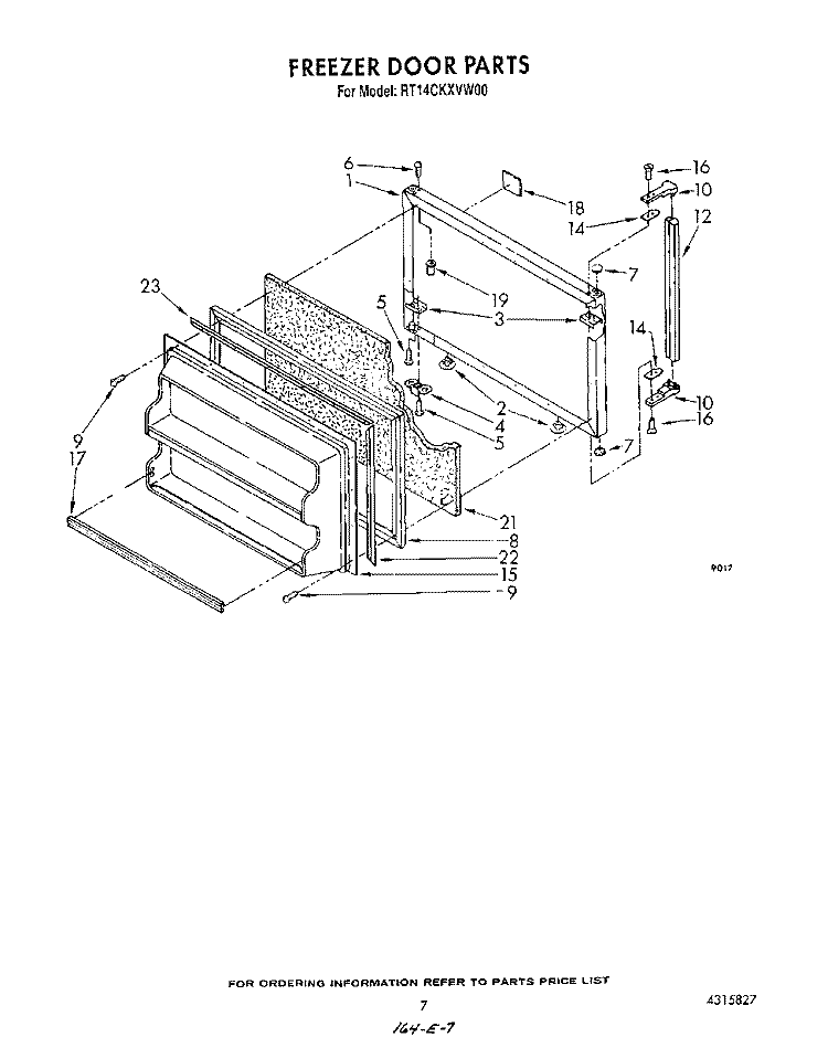 FREEZER DOOR Diagram and Parts List for RT14CKXVW00  Roper Refrigerator