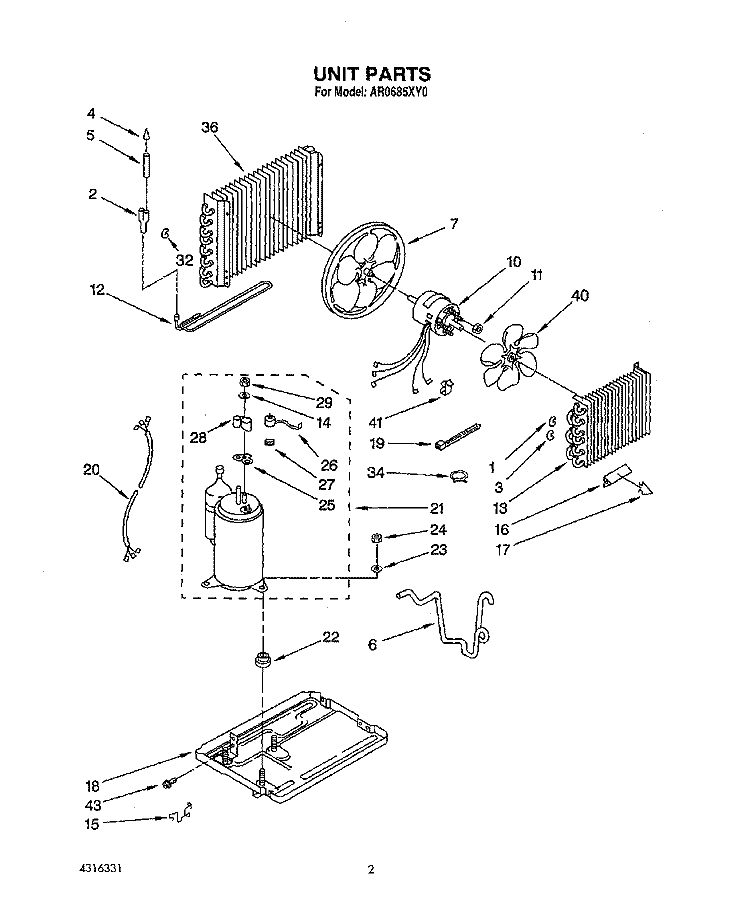 UNIT, LIT/OPTIONAL Diagram and Parts List for AR0685XY0  Whirlpool Air Conditioner
