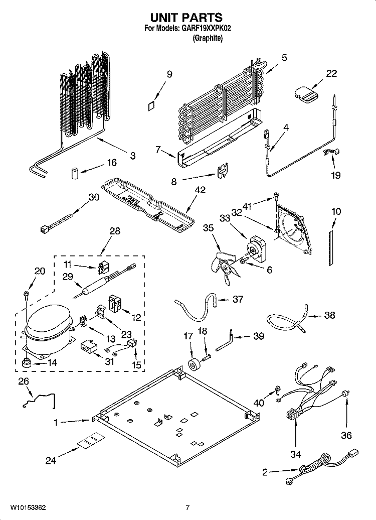 UNIT PARTS Diagram and Parts List for GARF19XXPK02  Whirlpool Refrigerator