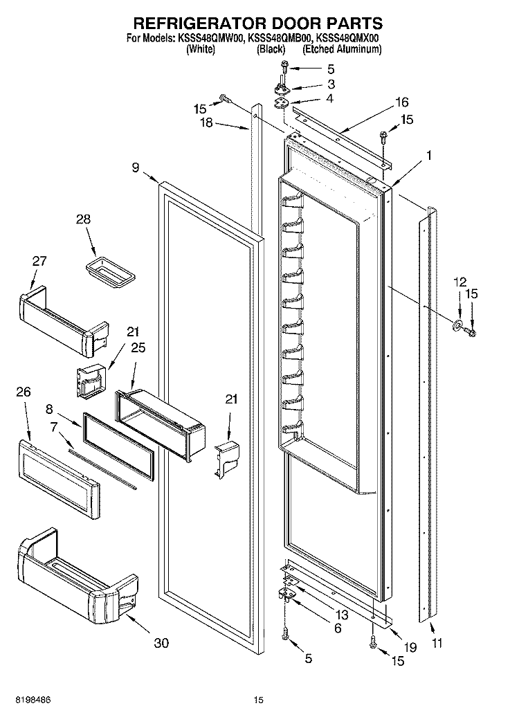 REFRIGERATOR DOOR PARTS Diagram and Parts List for KSSS48QMW00  KitchenAid Refrigerator