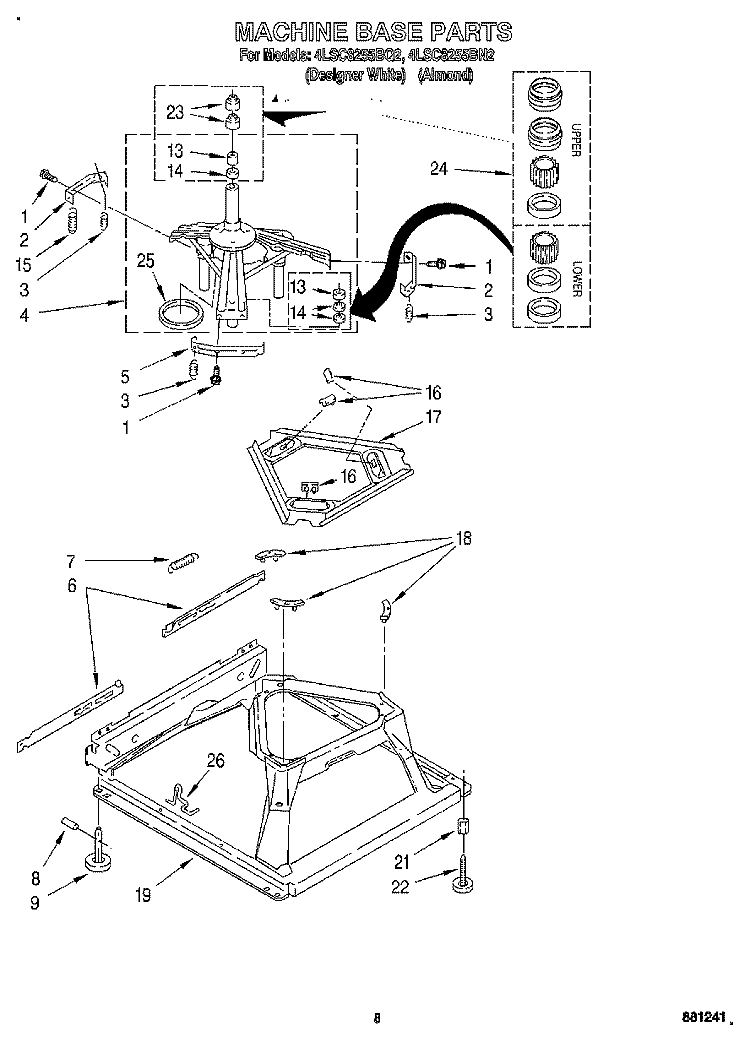MACHINE BASE Diagram and Parts List for 4LSC8255BN2  Whirlpool Washer
