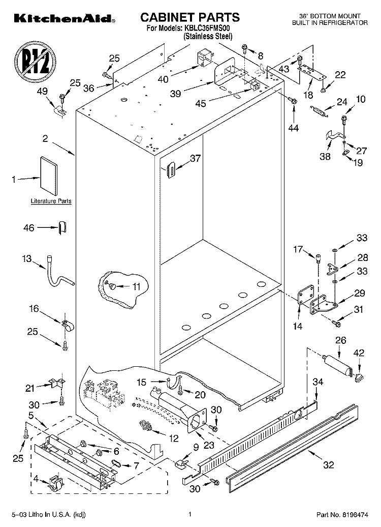 CABINET PARTS Diagram and Parts List for KBLC36FMS00  KitchenAid Refrigerator
